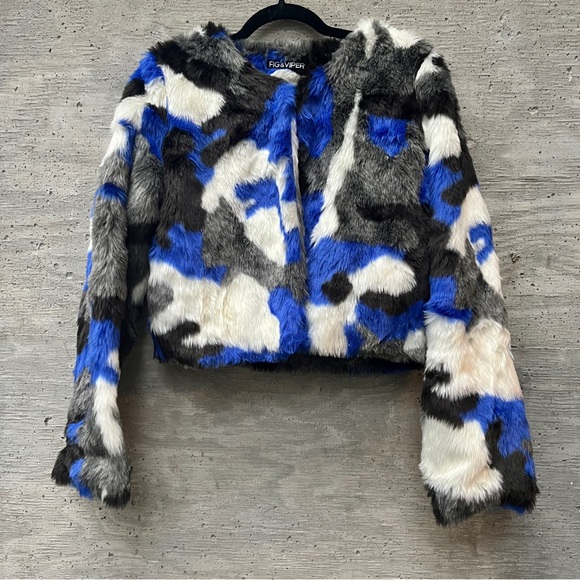Harajuku Fig & Viper Blue Fur Jacket - Picture 1 of 10